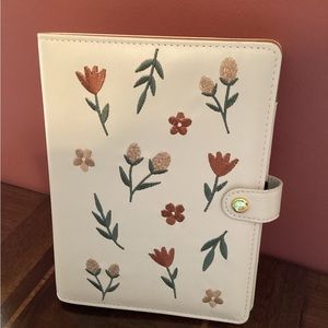 Floral Embroidered Cream Notebook with Snap Closure